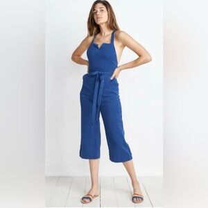 Marine Layer Goldie Blue Cropped Wide Leg Jumpsuit